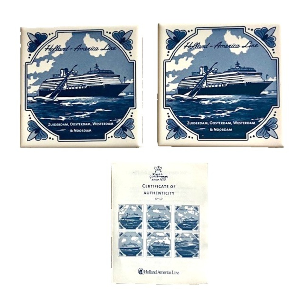 Holland America Cruise Line Blue Deft Tile Coaster Set of 2 Zuiderdam Oosterdam